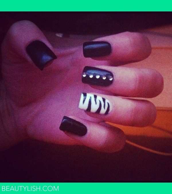 Black zebra gel nails | Kirsty H.'s Photo | Beautylish