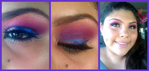 Luau Party i went to... inspired for summer (maybe color blocking at the same time i think) with A FEW tone shadow blue, purple, PINK & ORANGE AN 3 TONE eye liner...different for me and i loved it!