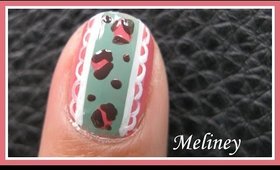 VINTAGE LEOPARD LACE NAIL ART DESIGN TUTORIAL FOR SHORT NAILS PINK GREEN CUTE FREEHAND | MELINEY