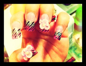 Pink & Flowery ;) Zebra 
Nails Done By
xGxNailsz on YOUTUBE :D