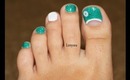 Toe Nail Design for Beginners: Teal and White