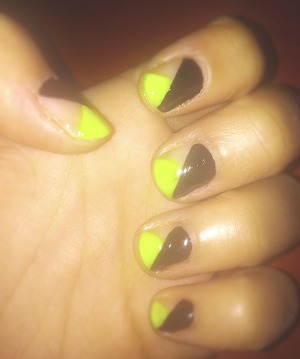 Black, neon yellow and natural nails. Graphic design.
