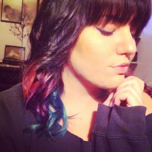 Pink, Purple, and Blue Ombre hair curled.

(The Pink and Purple are Ion Color Brilliance)