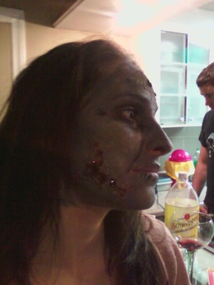 Side shot of gray zombie face.
-See above for products used
