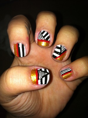 stripes, gold, black and white, red !