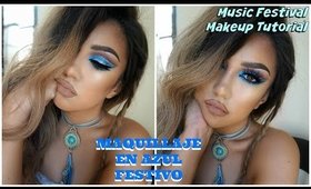 Maquillaje en AZUL Festivo / Music Festival Makeup Tutorial| auroramakeup