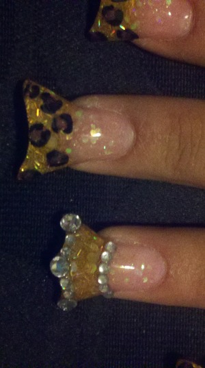 Cheetah flair tip and princess crown tip done with acrylic