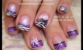 Zebra print nails design Black White and Purple! robin moses nail art tutorial 647 (welcome macie!)