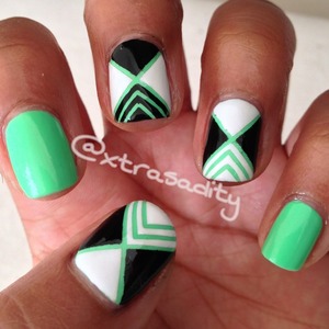 tropical green striping tape mani