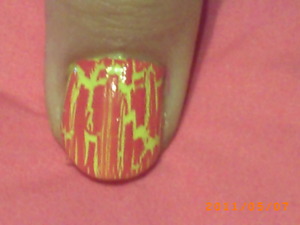This was my first time using the China Glaze Crackle Glaze. It was kind of messy but it was back when I wasn't very good at nail art.

For this design I used:

Sally Hansen Xtreme Wear- Mellow Yellow
China Glaze Crackle Glaze- Broken Hearted