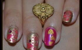 Pink and Gold Romantic Hearts Valentine Nails Tutorial