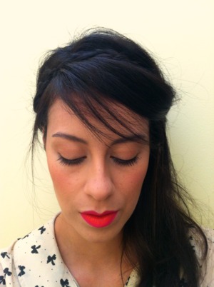 two-tone lip (pink+orange) and drawn-on freckles and messy braids inspired by Holly Fulton Spring 2013.