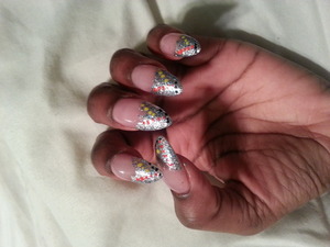 stiletto nails glitter tips and color dots