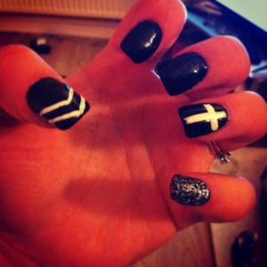 Dark blue nails inc and white design 
