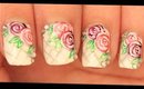 Pink & Purple Roses on White nail art