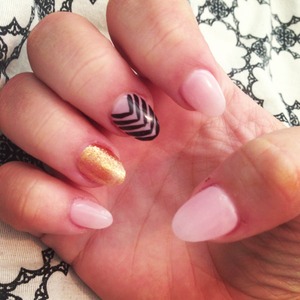 Pink nails with fold glitter and chevron accent nails