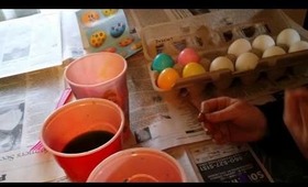 The girls coloring Easter Eggs