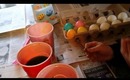 The girls coloring Easter Eggs