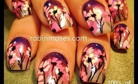 PINK DAISIES ON A LAVENDER GRADIENT SUNSET: robin moses nail art design tutorial