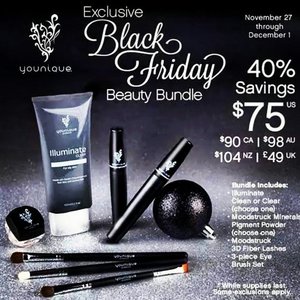 Starting Thursday, November 27, you can order the Black Friday Beauty Bundle that gives you 40% off retail price on a bundle of beauty must-haves! You can customize each bundle with your favorite skin cleanser and color choice of Moodatuck Minerals Pigment Powder; plus you'll get a set of eye brushes and the ever-popular Moodstuck 3D Fiber Lashes. Pick up some Beauty Bundles for holiday giving, and don't forget to pick one up for yourself! www.Youniqueproducts.com/kourtnaejoneshall