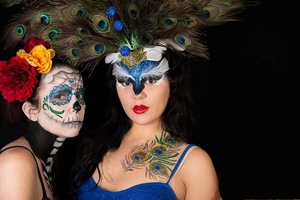 At a face and body paint jam, I did a few different looks and invited come photographers to take some photos.  Here's two of the designs I did that day.