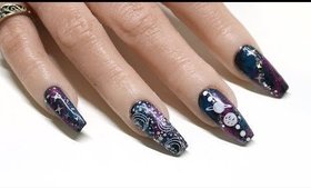 GALAXY GEL NAIL TUTORIAL WITH STAMPING