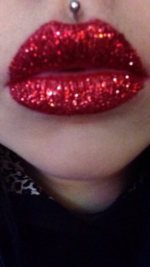 I used sephora red lipstick , but eyelash glue & regular glitter 