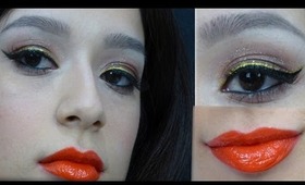 Million Dollar Mermaid (Gold and Black Winged Eyeliner, Orange Lip)