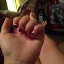 Red, Black , white nail art. 