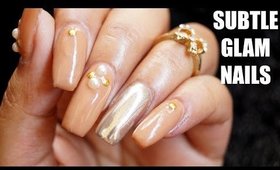 Soft Glam Nude Nailart and Chrome Accent Nail using Bornprettystore Pigment | Stacey Castanha