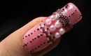 Nail art tutorial with pearl nail art and lace nail art designs on cute pink nail polish DIY