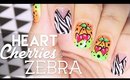 Heart Cherries & Zebra nail art