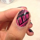 Pink and Black striped nails 