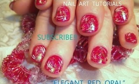 elegant red floral nails with opal foiling; faux seed bead design: robin moses nail art tutorial 537