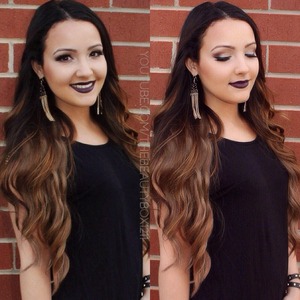 Bellami 22 inch chestnut extensions. Code "beautybox" for a discount. Lipstick is cyber by Mac 