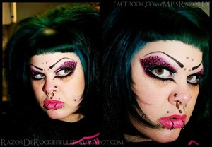 Full face version of my The Psycho 78's Roller Derby inspired makeup!  I used Tako, Bulletproof, and Dollipop from Sugarpill Cosmetics to create this look!  Check out the blog post here:

http://razorderockefeller.blogspot.com/2013/04/psycho-78s-inspired-makeup.html