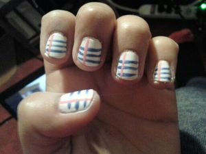 White Base, blue and pink nail art polish. (Should be thinner)