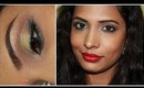 Diwali 2013 Makeup & Outfit : Indian Party Makeup : Peach Green Blue Brown Glitter Makeup