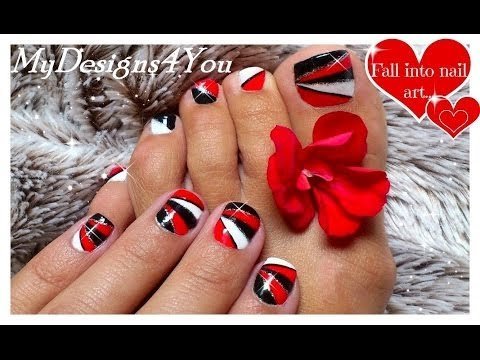 GEOMETRIC NAIL ART FOR SHORT NAILS-RED, BLACK AND WHITE | MyDesigns4You  Video | Beautylish