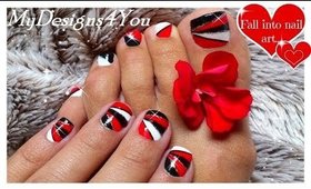GEOMETRIC NAIL ART FOR SHORT NAILS-RED, BLACK AND WHITE