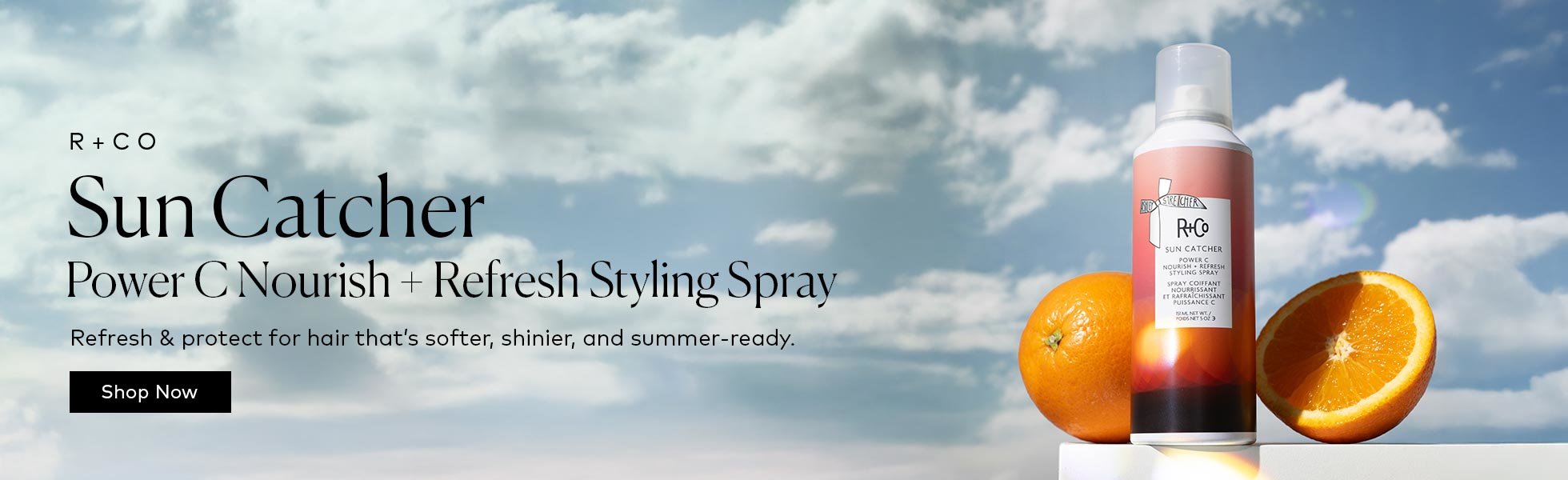 This lightweight, vitamin C-infused mist refreshes and protects—leaving hair shiny, soft, and ready for sunny days. Shop the R+Co Sun Catcher Power C Nourish + Refresh Styling Spray at Beautylish.com