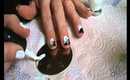 Black and white cute flower  konad nail tutorial for long and short nails