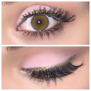 pink eyeshadow and gold glitter liner