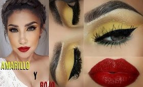 🇲🇽 Maquillaje AMARILLO y ROJO ECONOMICO / Yellow & Red lips makeup tutorial | auroramakeup