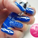 Blue and White nails with Feather Effects Accent