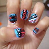 Blue, Red And White Tribal/Aztec Nails
