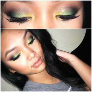 A smokey green look with a little hint of yellow on the inner corners. Used my BH Day and Night palette! 