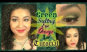 Green Sultry Eye Orange Lip Makeup Tutorial (NoBlandMakeup)