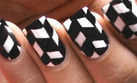 Black And White Nail Art - Handpainted Nails Tutorial in Chevron Jonqal Pattern Nail Polish Design