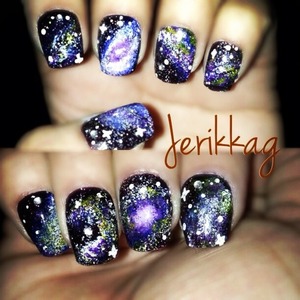Hand painted Galaxy nail art done by me! @nailsbyjerikkag (Instagram) 